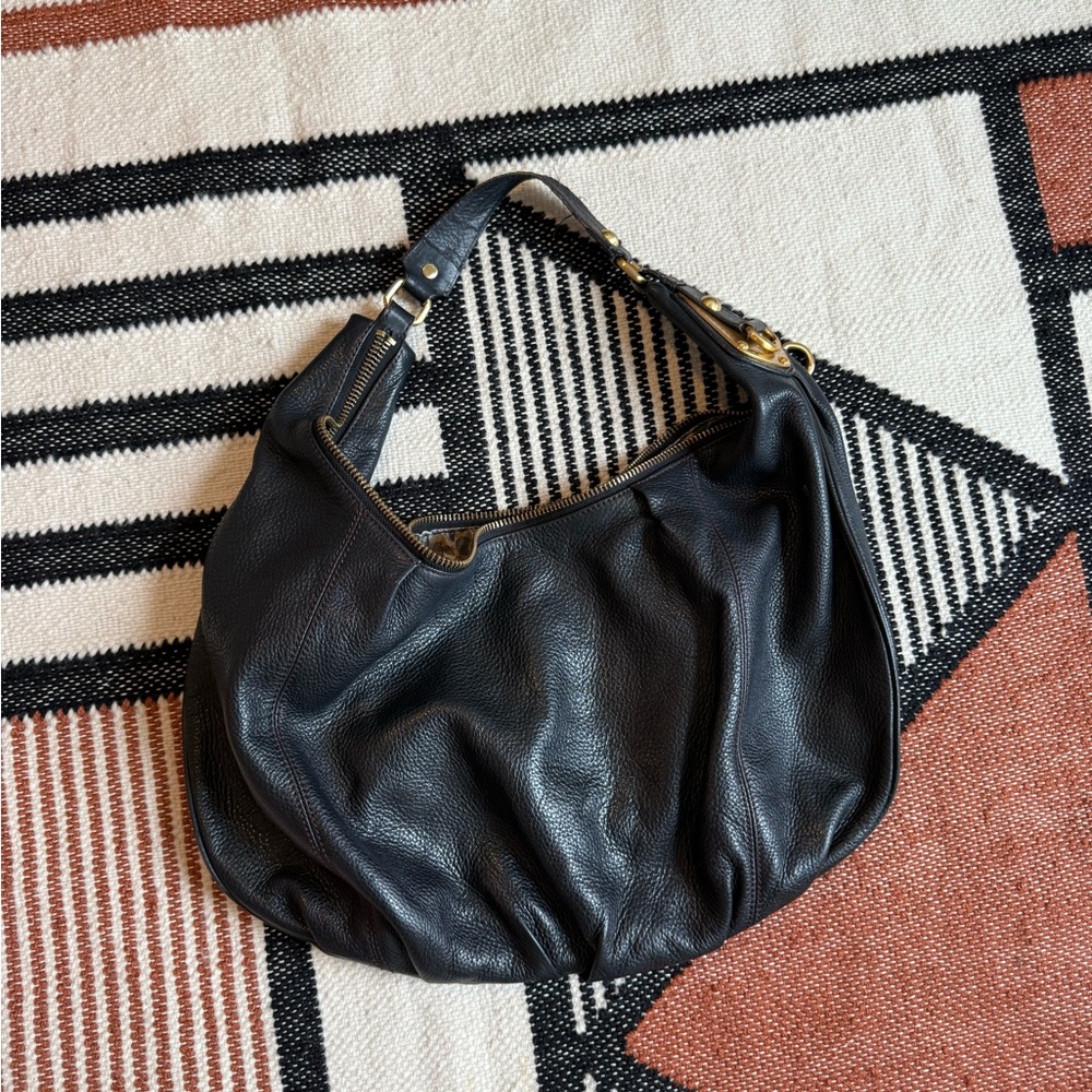 Steve Madden Luxe Elegant Black Leather Hobo Bag